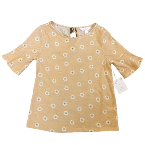 LC LAUREN CONRAD Petite Top Floral Bell Sleeve Tie-Back Peach - Picture 1 of 4